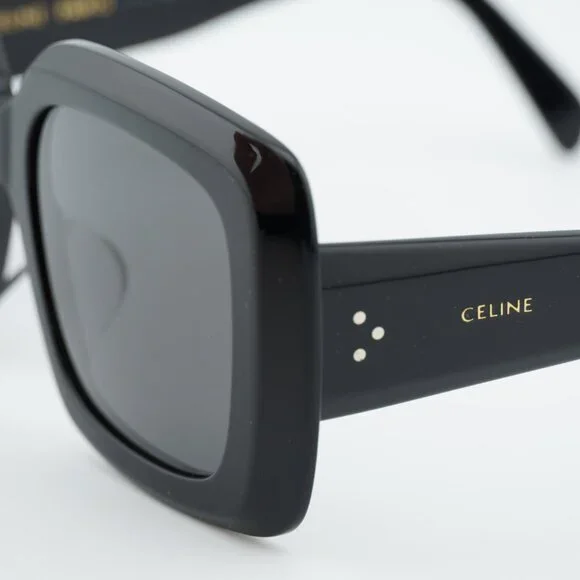 Celine CL40263F 01A Sunglasses Black Square Frame, Smoke Lenses